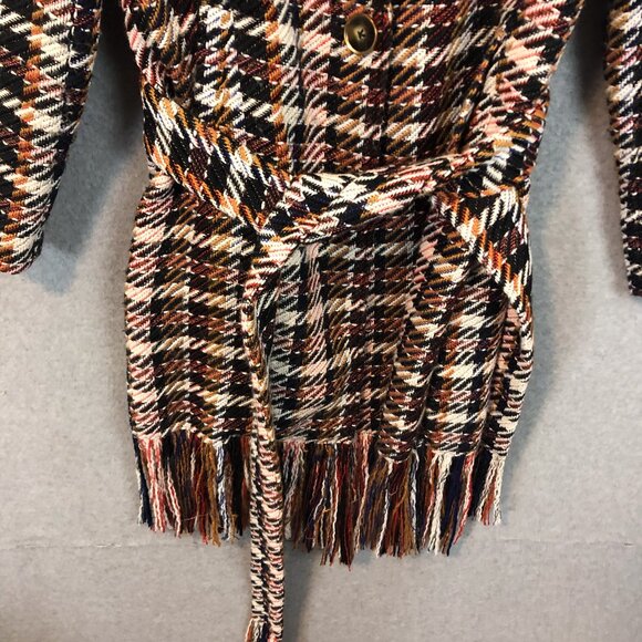 Cabi Tweed Tie Waist Single Button Fringe Coat Jacket Size Medium - Picture 4 of 11